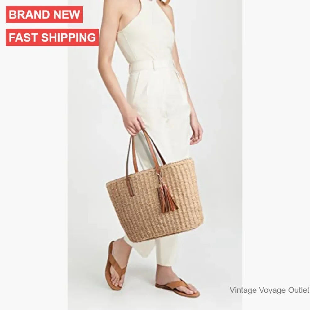 Medium Straw Tote Bag Woven Handmade Shoulder Bag Summer Travel - Picture 4 of 7